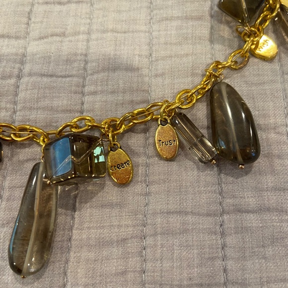 Gold-Toned Charm Necklace with Translucent Smoky Brown Beads - Picture 5 of 7